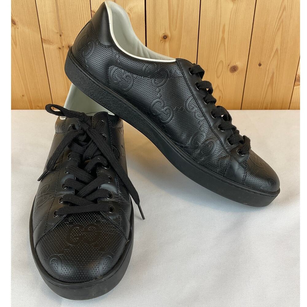 Men's Gucci Ace GG Embossed Sneakers, Black - 10 1/2 Men's